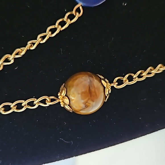 36"L Glass, Lucite, Metal & Stone Beads on Goldtone Chain w/ 3"Ext - Picture 3 of 8